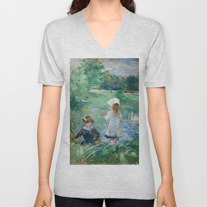Berthe Morisot - Beside a Lake V Neck T Shirt