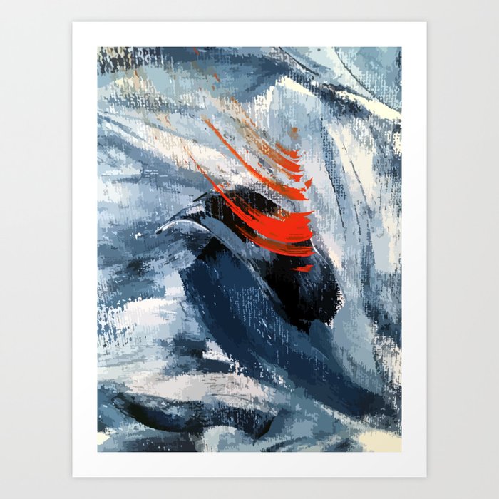 Blue and Orange Brushstroke Abstract Painting Art Print