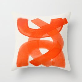 Mid Century Modern Abstract Painting Orange Watercolor Brush Strokes Throw Pillow
