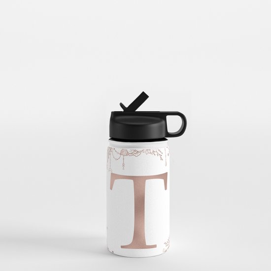 Letter T Rose Gold Pink Initial Monogram Water Bottle by Nature Magick |  Society6