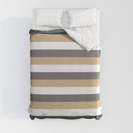[ Thumbnail: Dim Gray, Tan & White Colored Striped Pattern Duvet Cover ]