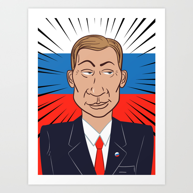 Portrait Of President Of Russian Federation Vladimir Putin On Russian Flag Background Art Print By Sebos Society6