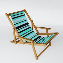 Light Blue, Black, and Turquoise Colored Lines Pattern Sling Chair