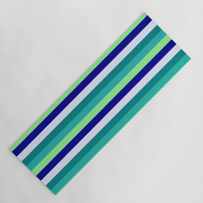 Colorful Light Sea Green, Light Green, Dark Blue, Lavender, and Teal Colored Stripes/Lines Pattern Yoga Mat