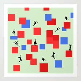 Dancing like Piet Mondrian - Composition in Color A. Composition with Red, and Blue on the light green background Art Print