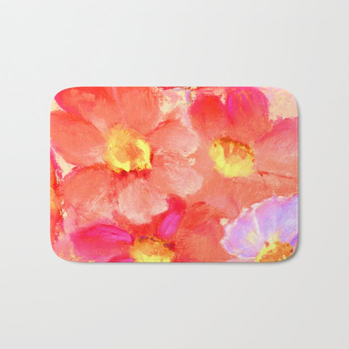 Paper Flowers in Coral and Pink Bath Mat