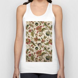 Red Green Jacobean Floral Embroidery Pattern Tank Top