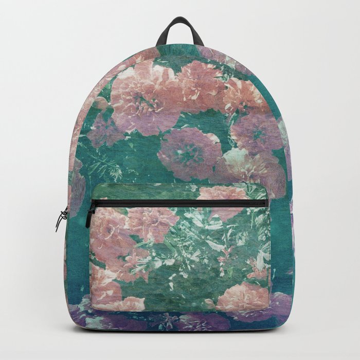 peach floral vintage photo effect Backpack