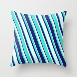 [ Thumbnail: Turquoise, Midnight Blue, and Light Cyan Colored Stripes/Lines Pattern Throw Pillow ]