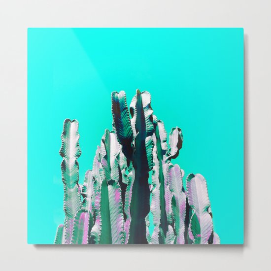 Majestic Cactus - Aqua Metal Print