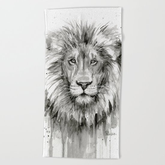 Lion Watercolor Animal Beach Towel