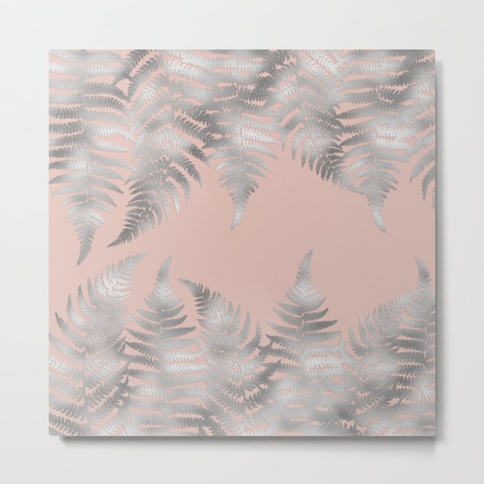 Silver Fern Leaves On Rosegold Background Abstract Pattern Metal Print By Simplicity Of Live