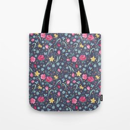 Ditsy Spring Flowers on Ink Blue Tote Bag
