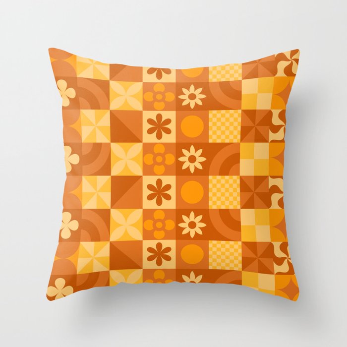 Groovy Geometrics - Orange & Brown Throw Pillow