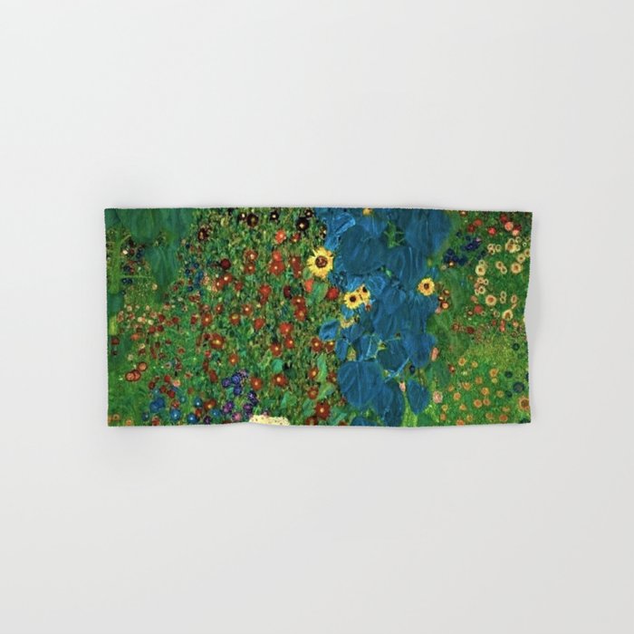 Farm Garden with Sunflowers and blue leaves by Gustav Klimt Hand & Bath Towel
