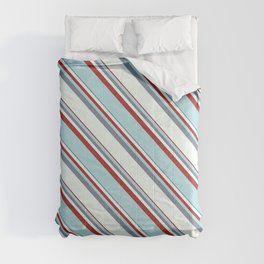 [ Thumbnail: Light Slate Gray, Mint Cream, Brown & Powder Blue Colored Lined/Striped Pattern Comforter ]