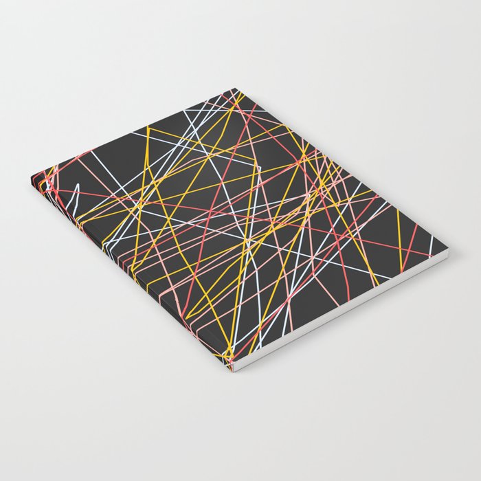 Colorful Decorative Abstract Retro Colored Thin Lines on Dark Color Notebook