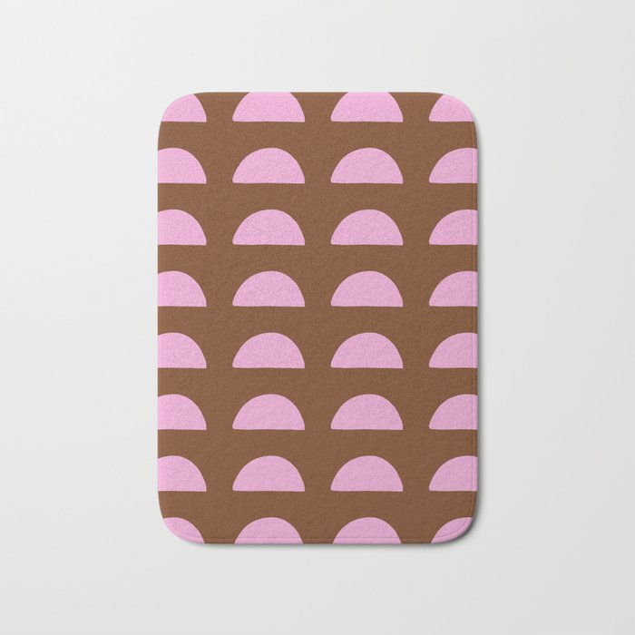 Pink + Brown Mid-Century Mod Woodblocks Bath Mat