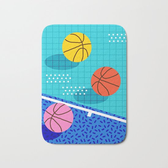 All Day - basketball sports memphis retro throwback neon trendy colors athletic art design Bath Mat