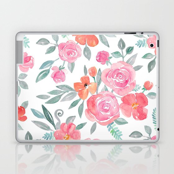 Amelia Floral in Pink and Peach Watercolor Laptop & iPad Skin