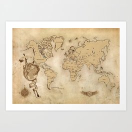 World Map (Here be Dragons!) Art Print