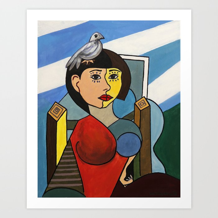 Girl With Bird In The Style Of Pablo Picasso Art Print By Wetherellart Society6