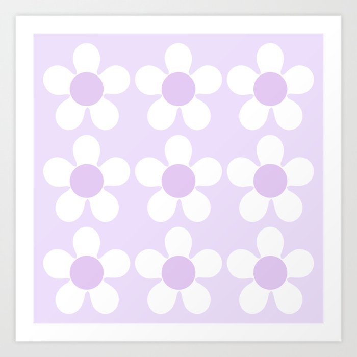 Spring Daisies - Geometric Design in Lilac Purple & White Art Print
