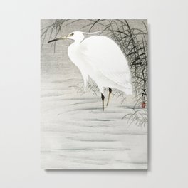 Egret standing in the water  - Vintage Japanese Woodblock Print Art Metal Print | Koson, Minimalist, Asian, Birds, Japanese, Minimalism, Japan, Ohara, Vintage, Fishing 