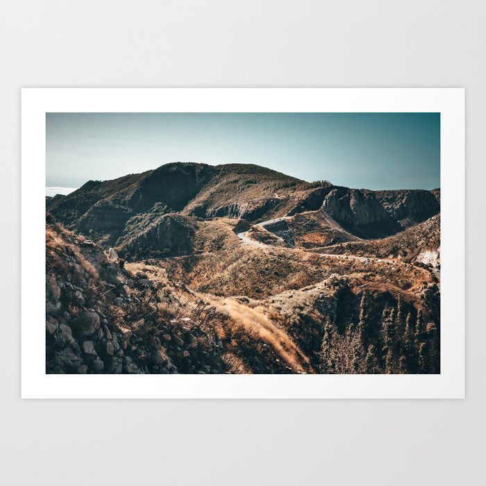 Mountain coastal road and cliffs in La Gomera Spain Art Print