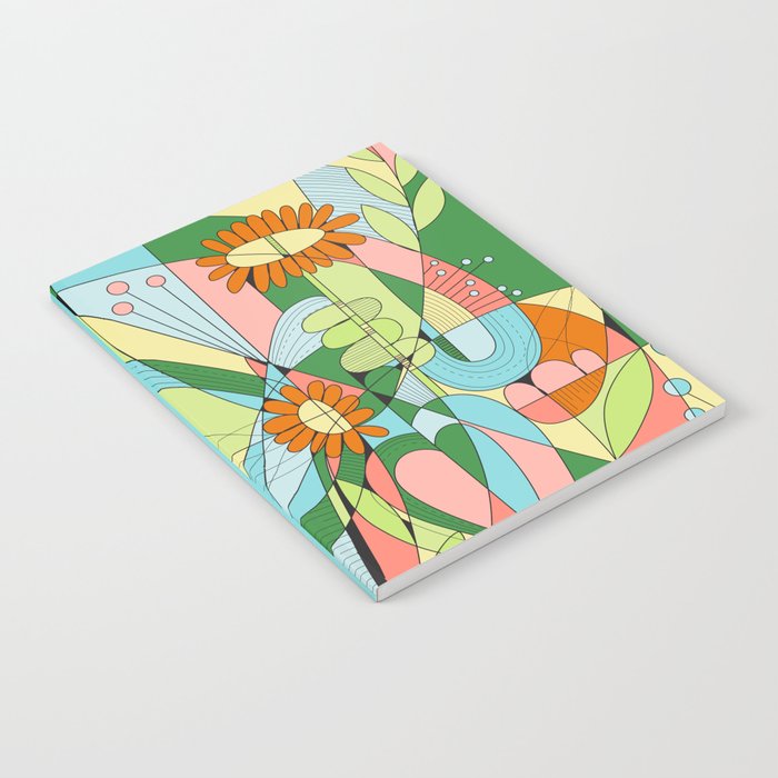 Orange and Blue Abstract Floral Notebook