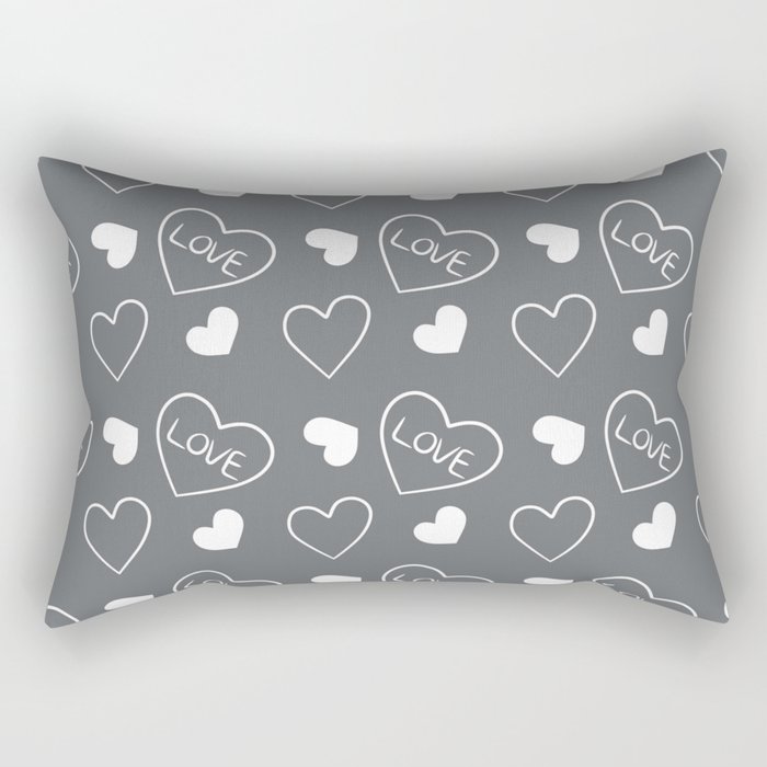 Valentines Day White Hand Drawn Hearts Rectangular Pillow