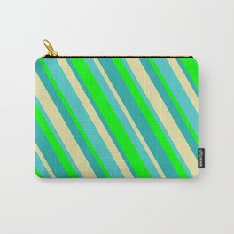 [ Thumbnail: Lime, Light Sea Green, Pale Goldenrod & Turquoise Colored Stripes/Lines Pattern Carry-All Pouch ]