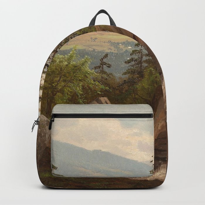 Birch Mountains and Valley Waterfall landscape apinting by Alfred Thompson Bricher Backpack