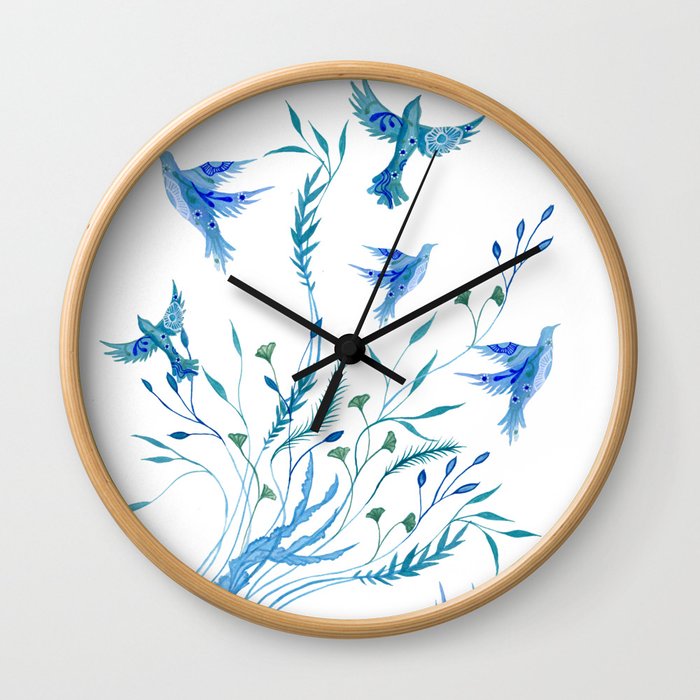 Jellyfish and Birds Abstract Ocean Wall Clock