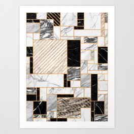 Random Pattern - Black and White Marble Art Print