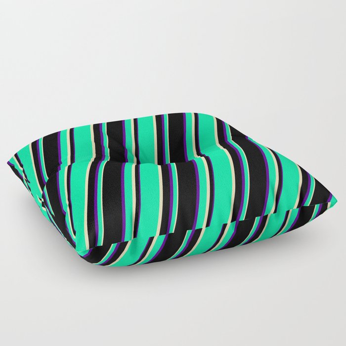 Green, Tan, Black, and Indigo Colored Lines/Stripes Pattern Floor Pillow