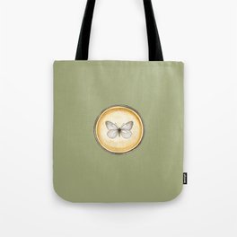 Vintage Hand-Drawn Butterfly Circle Pendant on Sage Green Tote Bag