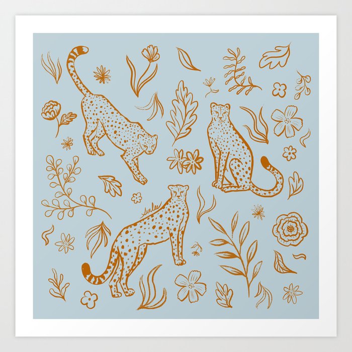 Cheetahs and Plants Boho Art Print