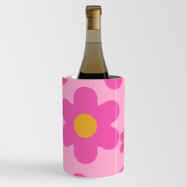 Simple Retro Flowers on Pink Background Wine Chiller