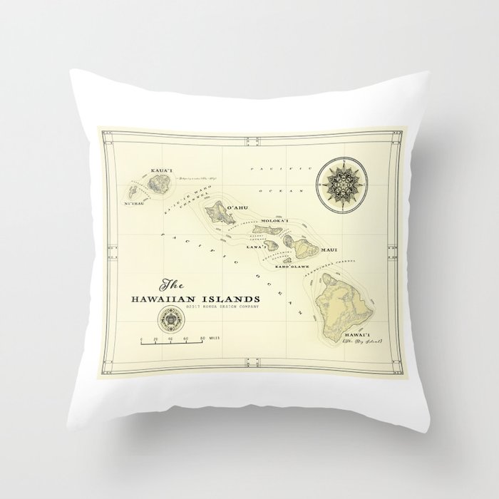 Hawaiian Islands [vintage inspired] map print Throw Pillow