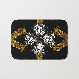Vintage illustration. Damask seamless pattern. Vintage seamless pattern on black background with golden elements and with white doodles.  Bath Mat