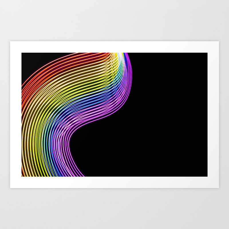 Abstract Lines In The Colors Of The Rainbow On Black Background