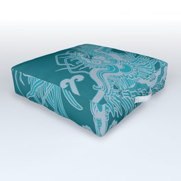 Quetzalcoatl Silver/Turquoise Outdoor Floor Cushion | Drawing, Dragon, Mesoamerica, Aztec, Quetzalcoatl, Mayan 
