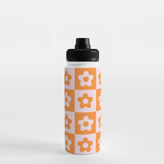 ORANGE AND WHITE Checkered Pattern Water Bottle