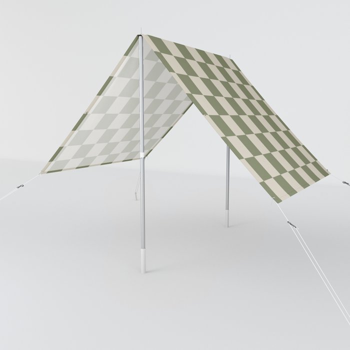Checkerboard Check Checkered Pattern in Sage Olive Green and Beige Sun Shade