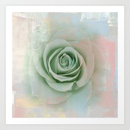Elegant Painterly Mint Green Rose Abstract Art Print