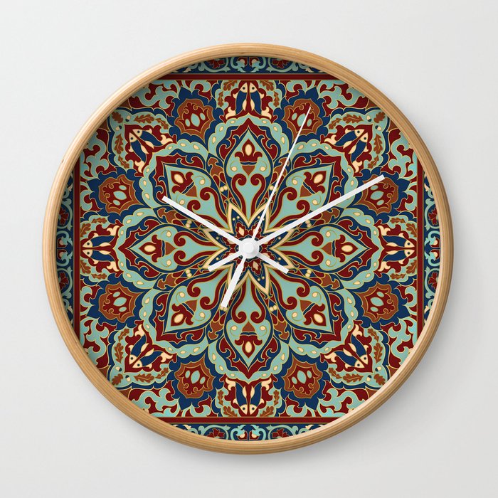 Ornamental Ethnic Bohemian Pattern V Sage Spice Wall Clock