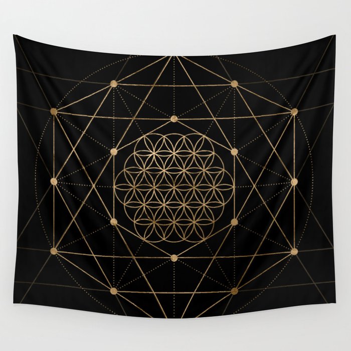 Flower of Life Black and Gold Wall Tapestry