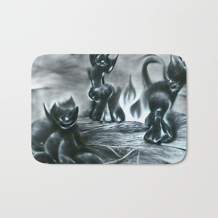 Black kittens playing in hell Bath Mat