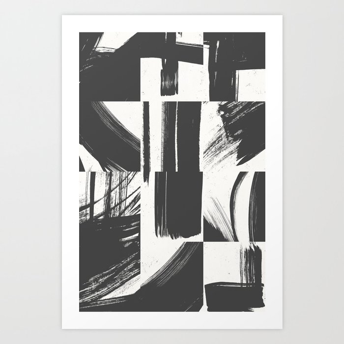 Abstract Painting, Black Graphite Brush Strokes Collage #634, Agnes Szafranska Art Print